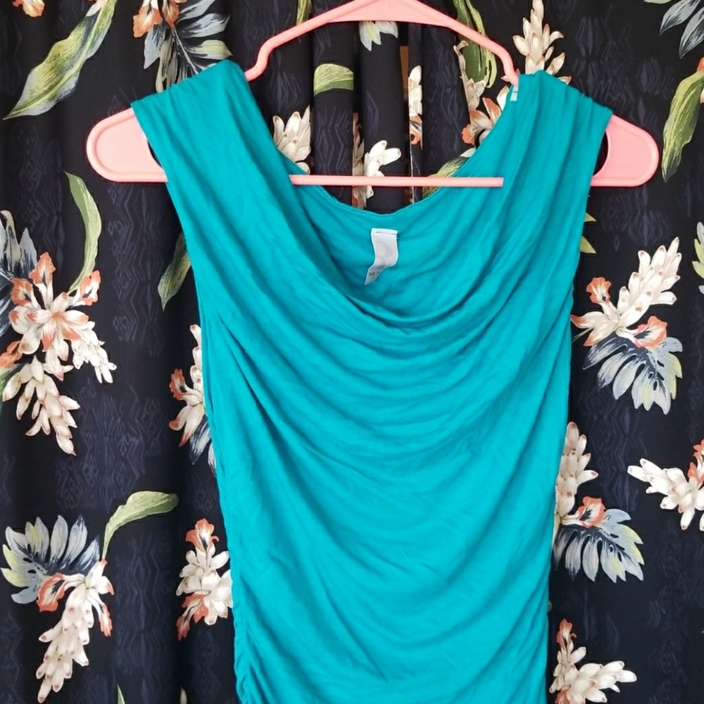 Teal rusched cocktail dress